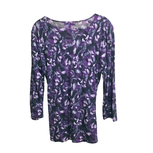 Vintage Classiques Entier Y2K 90s Ruched V-Neck Silk Blend Top Purple Black L - Picture 2 of 8